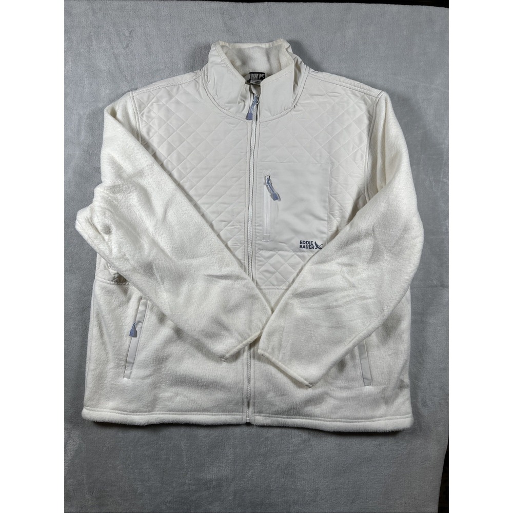 Eddie Bauer Women's XXL White Polyester Fleece Jacket With Quilted Upper